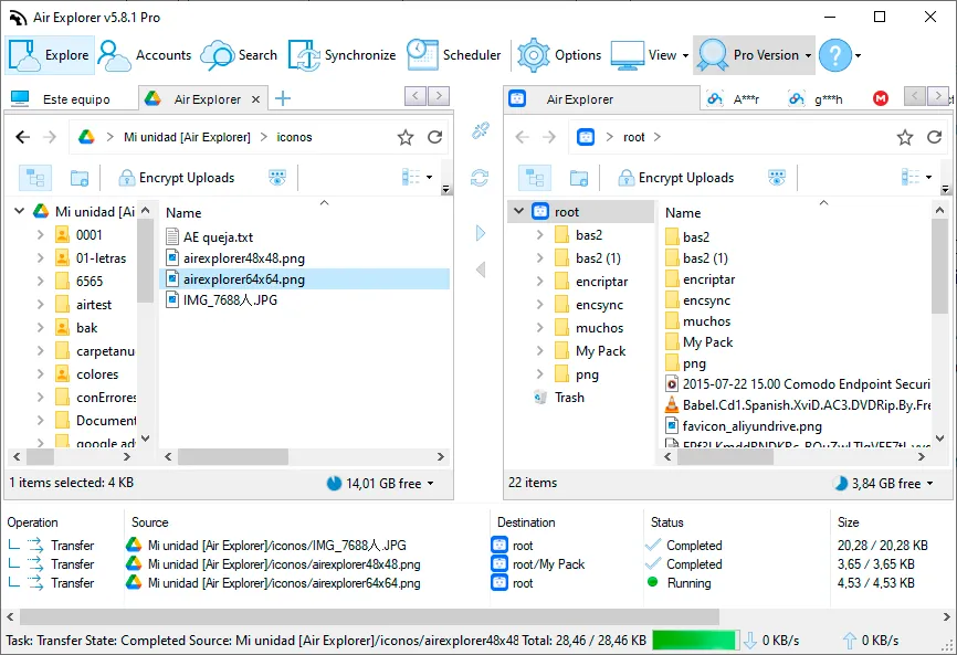 Copy or move files in Air Explorer