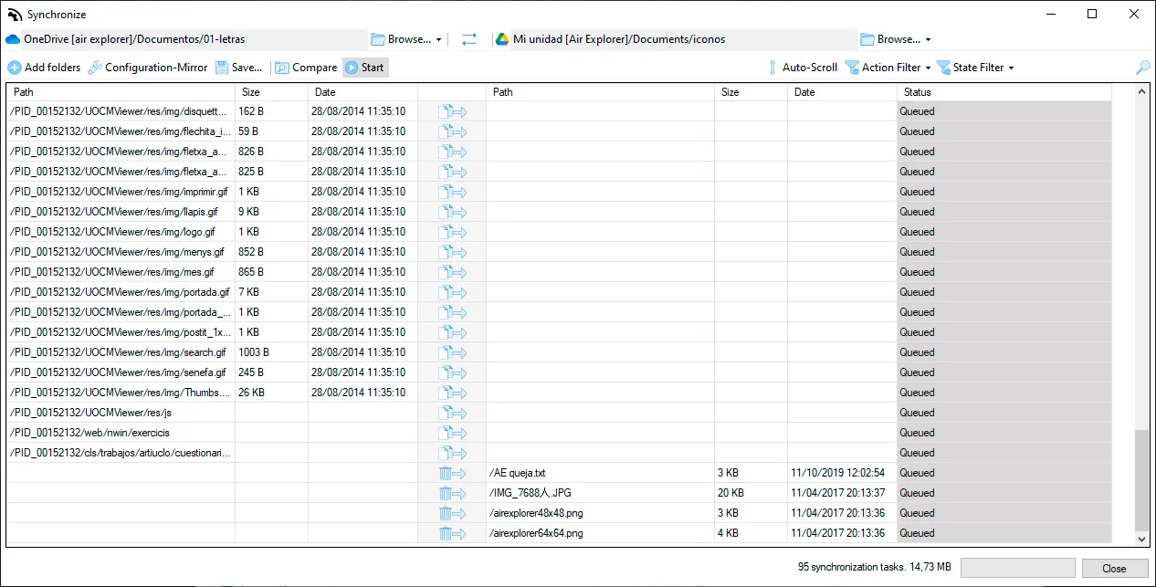 Synchronization option in Air Explorer