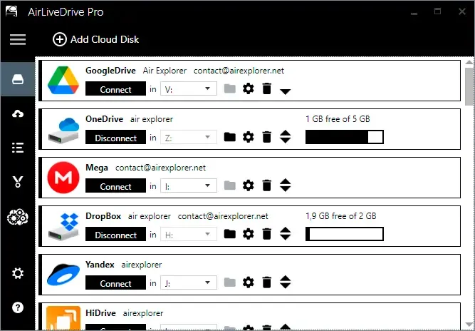 Connect a cloud account with Air Live Drive