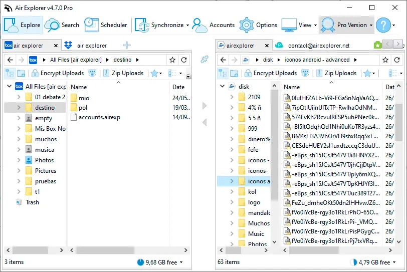 Air Explorer screenshot: encription files