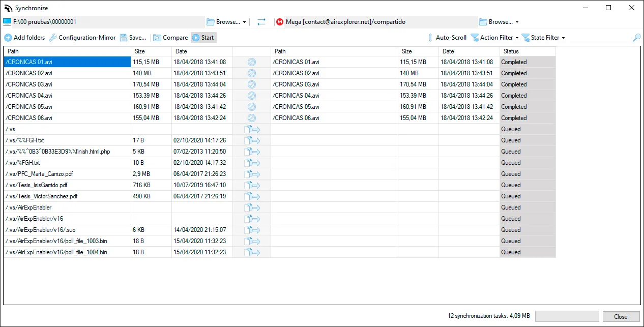 Air Explorer’s synchronization tool
