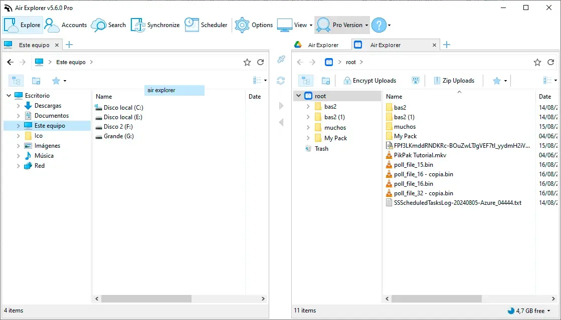Organize files in PikPak with Air Explorer
