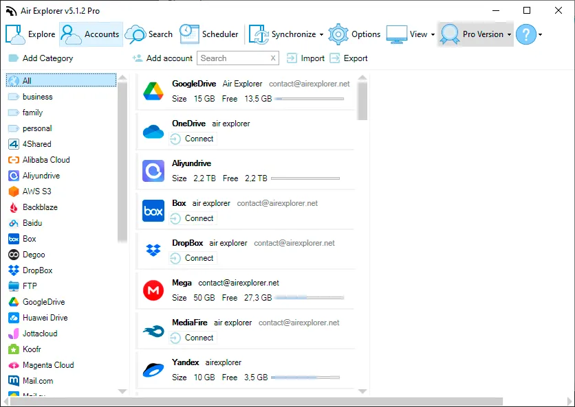Air Explorer lets you connect Google Drive, OneDrive, and Dropbox into a single unified interface