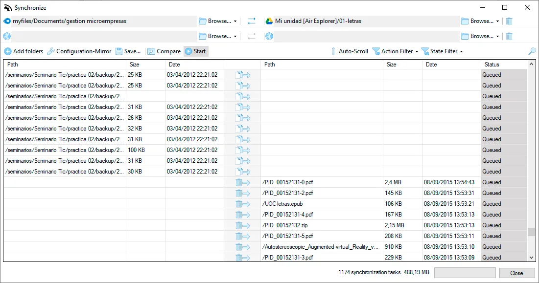 Air Explorer synchronization interface