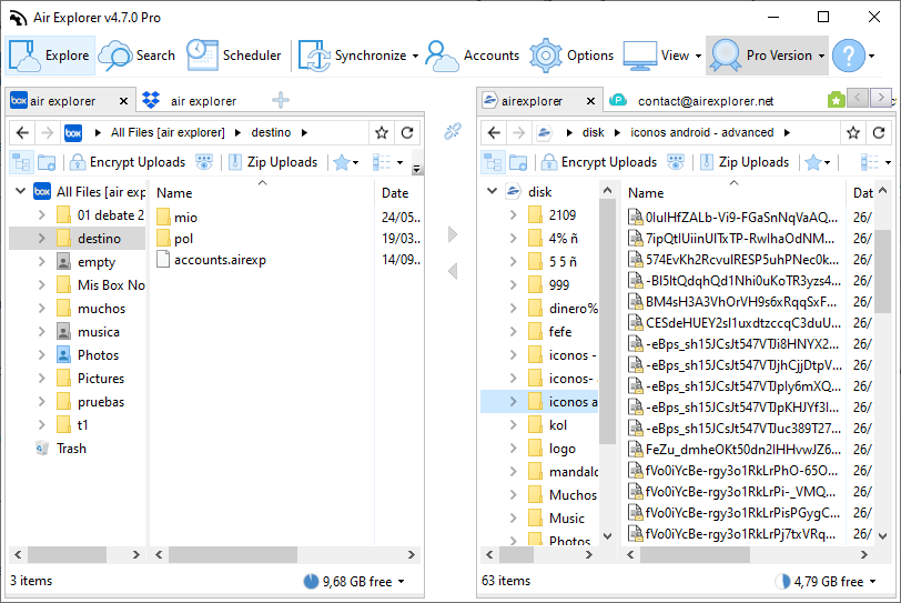 Air Explorer screenshot: encription files