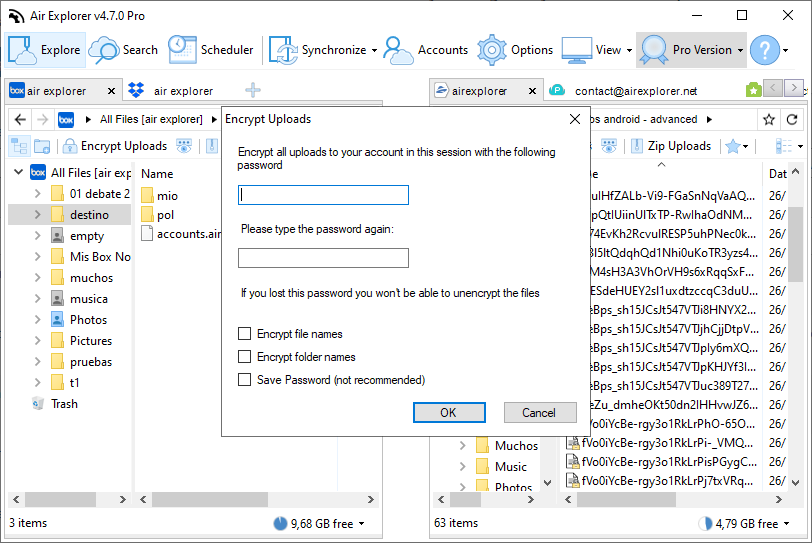 Air Explorer screenshot: encription tool