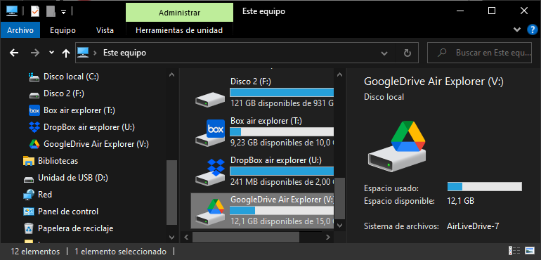 Windows Explroer with Air Live Drive