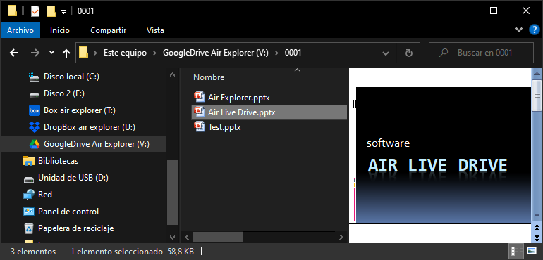 Windows Explorer with Air Live Drive