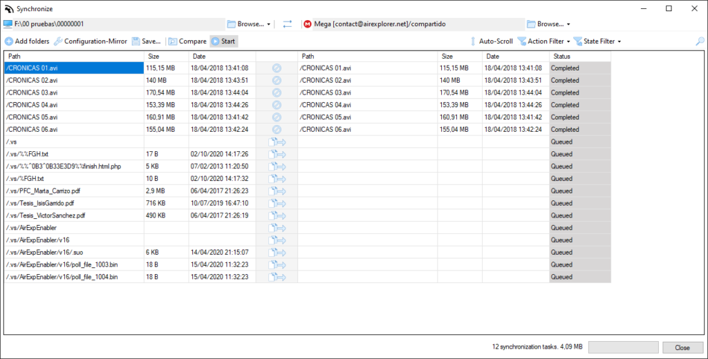 Air Explorer's synchronization tool