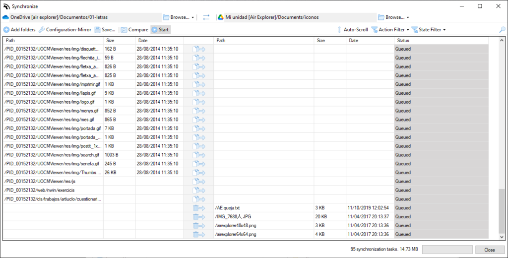 Synchronization option in Air Explorer