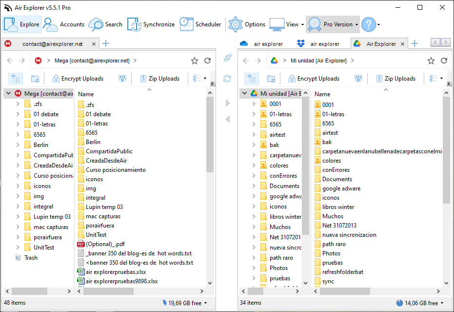 File explorer interface in Air Explorer