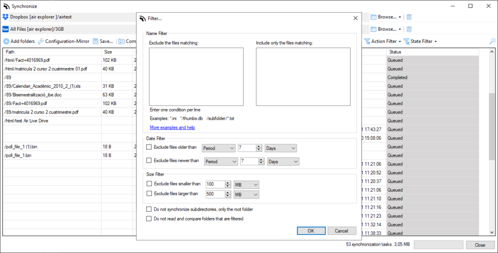 Configure your filters in Air Explorer