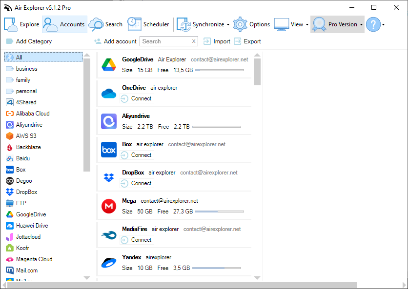 Air Explorer lets you connect Google Drive, OneDrive, and Dropbox into a single unified interface